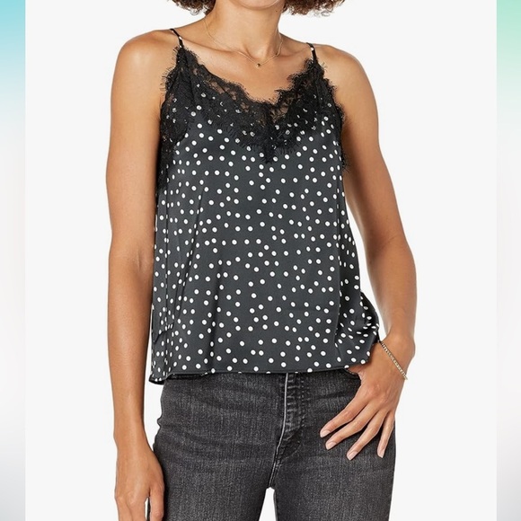 NWT Black Polka Dot Lace Trim Cami Top - Picture 1 of 3